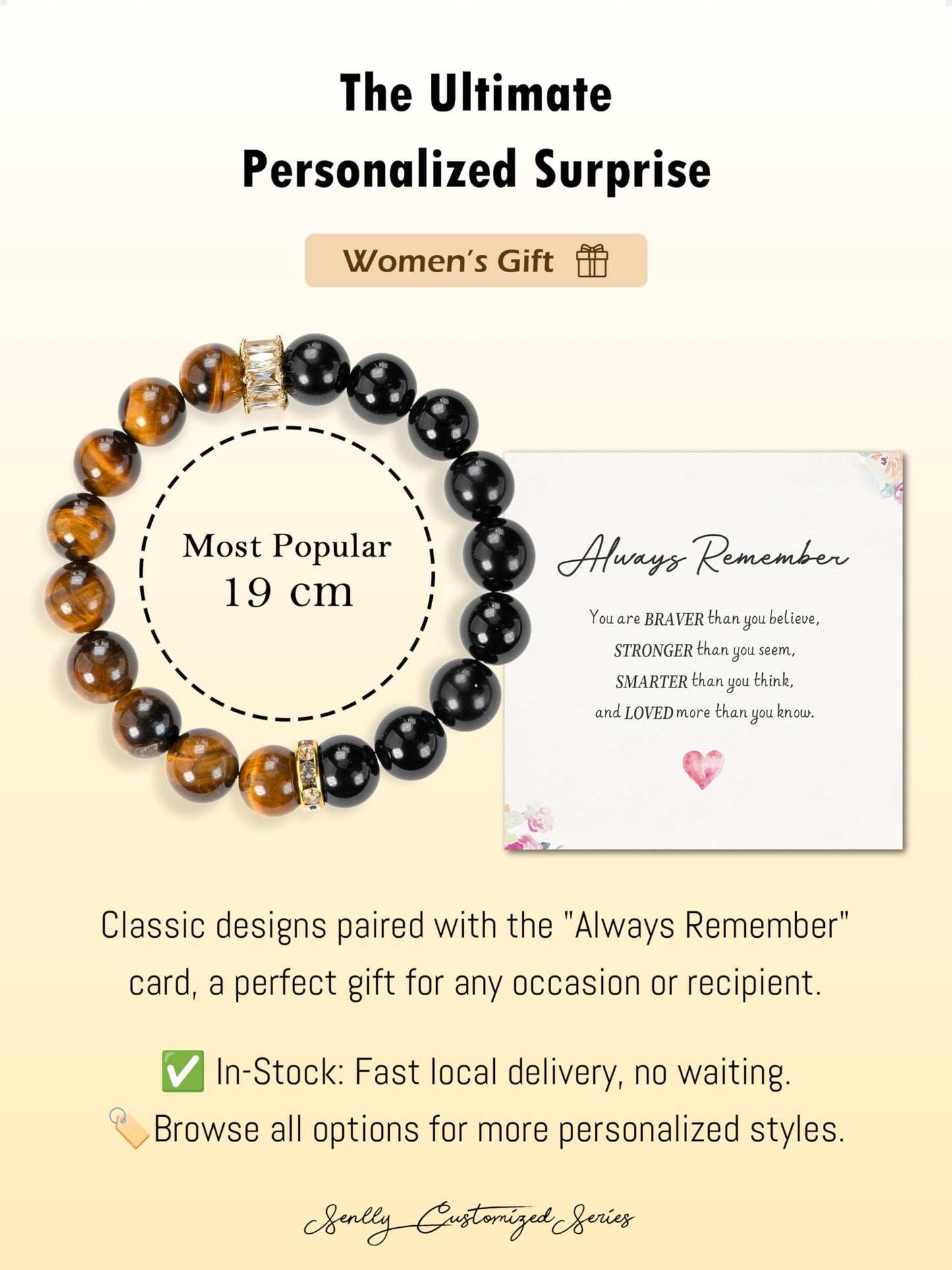 SENLLY Crystal Gift Bracelet, Tiger’s Eye & Black Obsidian Meaningful Natural Stone Crystal Jewelry for Women Mom Daughter Sister Wife Friend