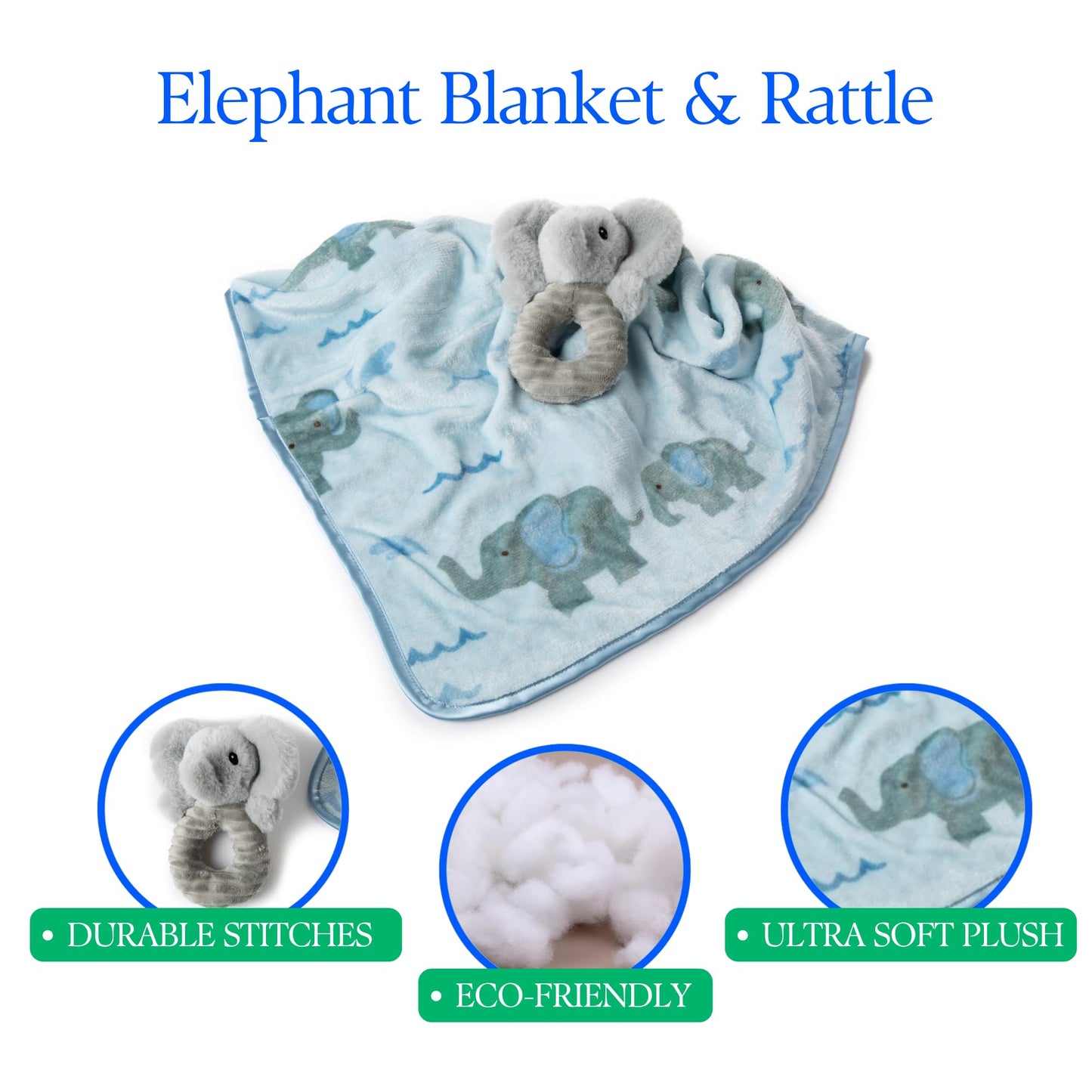 The Petting Zoo Elephant Stuffed Animal Plushie Blanket and Rattle, Gifts for Kids, Bumblez Animals, Grey Elephant Plush Toy, 30 inches