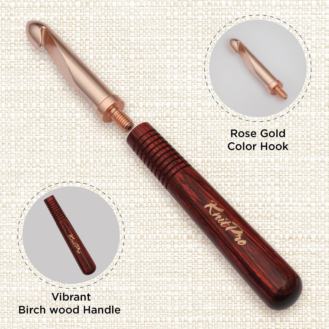 KnitPro Oasis Chunky Crochet Set - 1 Wooden Handle, 7 Hooks in Sizes 5.5mm to 10mm, 1 Rose Gold Scissors, 1 Tape Measure, 10 Metal Locking Stitch Markers, 1 Gripper