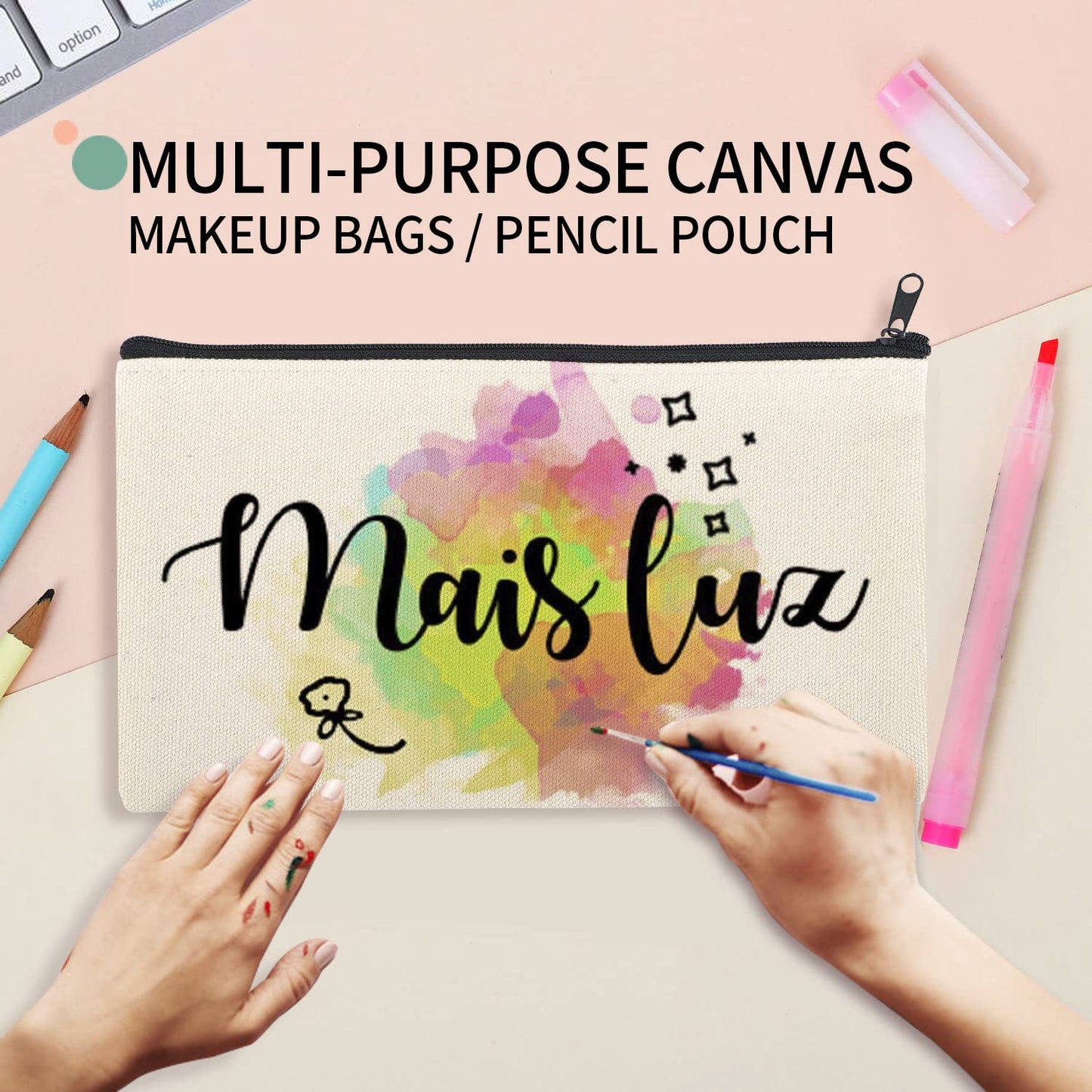 pabues 100 Pack 8 × 4.7 Inch Blank DIY Craft Bag Canvas Pencil Case Blank Makeup Bags- Beige Canvas Pencil Pouch Bulk Canvas Cosmetic Bag Multi-Purpose Travel Toiletry Bag Canvas Zipper Bags