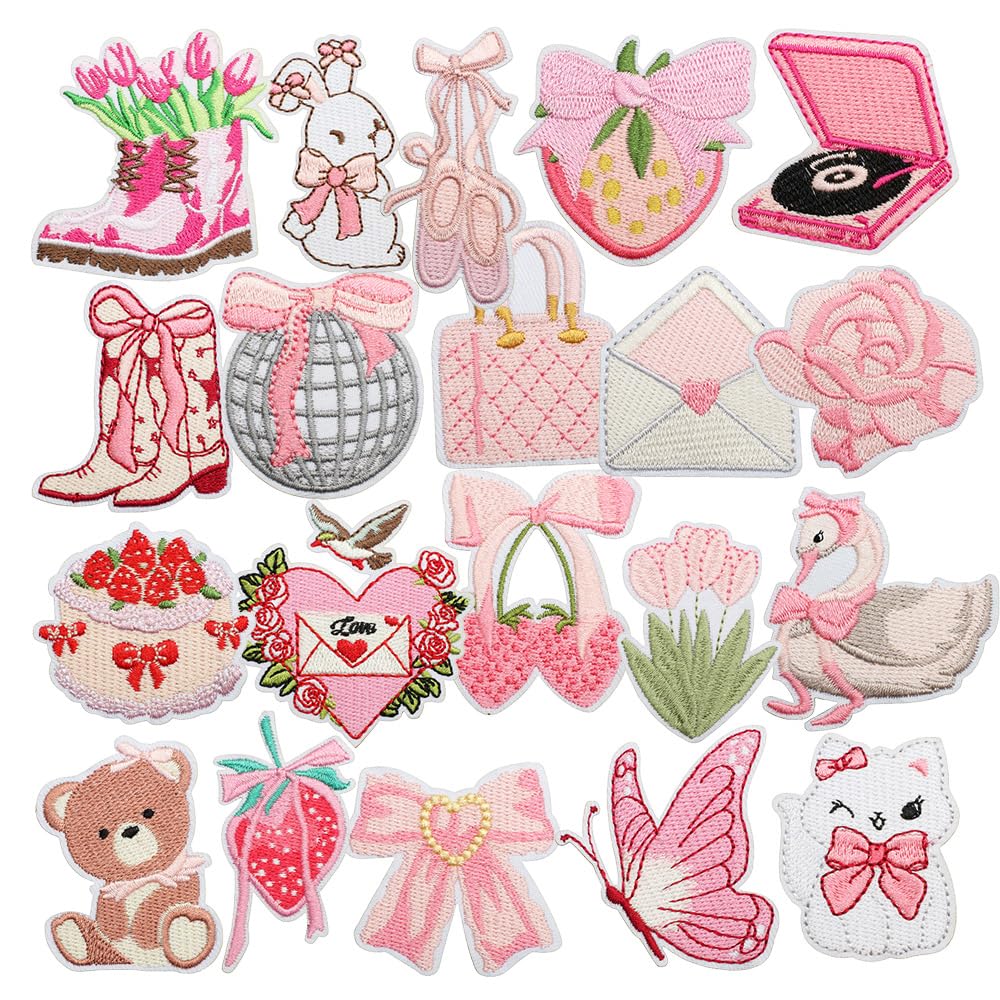 20 Pcs Preppy Valentine's Day Style Iron on Patches, Random Girl Cowgirl Theme Embroidered Vintage Sew on Patches, Cute Applique Repair Patches for DIY Clothing, Jackets, Hats, Backpacks, Jeans