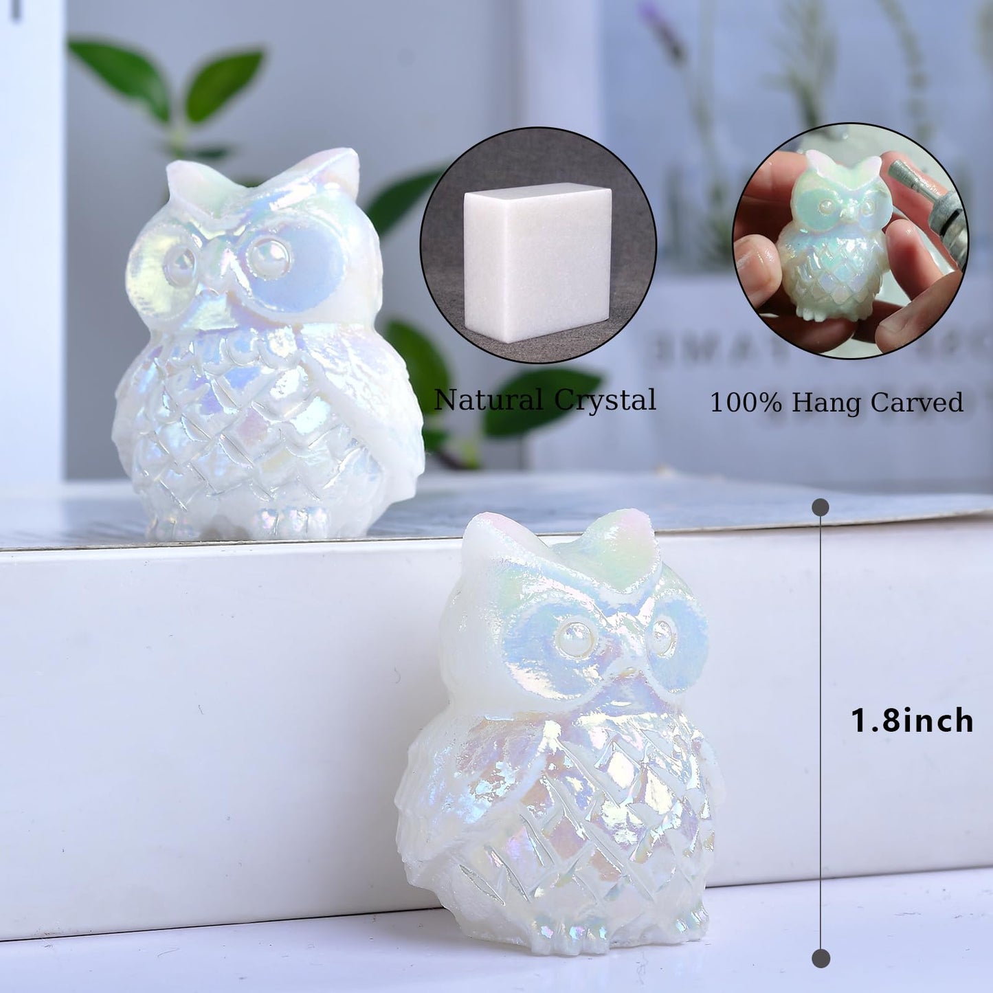 Ytbeoxk 1.9 Inch White Jade Owl Statue Owl Figurine Home Decor, Healing Crystal Cute Decor Figurines,Sculpture Hand-Carved Gemstones,Bedroom Office Spiritual Gift, Owl Gifts for Women Men