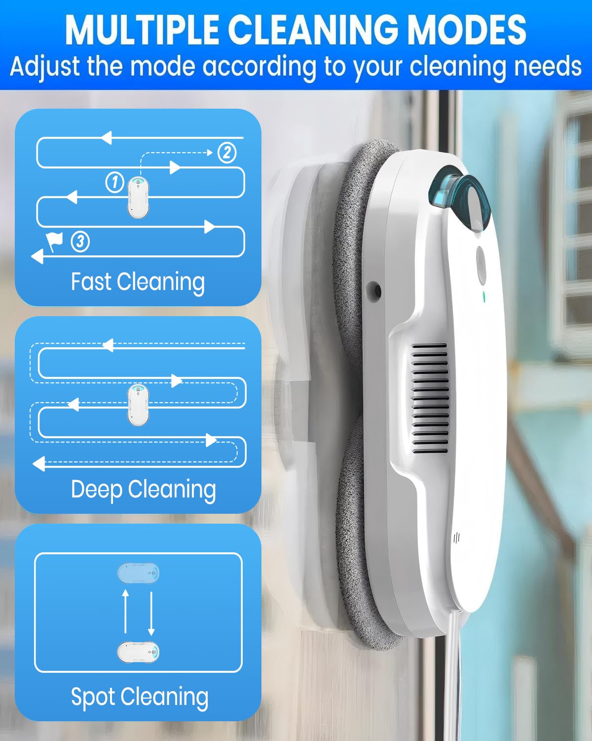 HIXZAP Smart Window Cleaning Robot with bidirectional ultrasonic Spray & 85ml Tank - Automatic Edge Detection, 2400-3200pa Strong Suction, Anti-Drop Protection for Effortless Cleaning