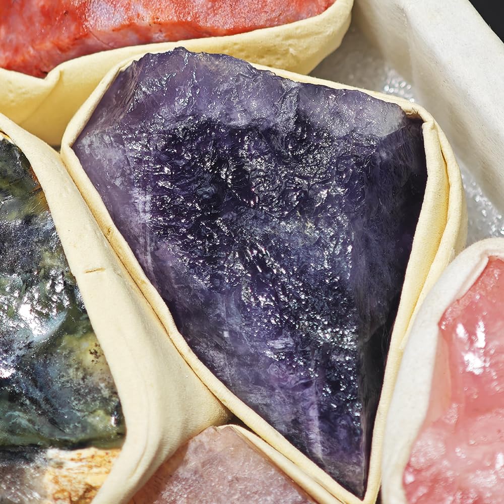 9 PCS Healing Crystals Raw Stones Set Natural Rock Minerals Specimens Collection Natural Amethyst White Crystal Fluorite Rose Quartz Assorted Gemstones Raw Energy Meditation(Crystal Rough Stone Set)