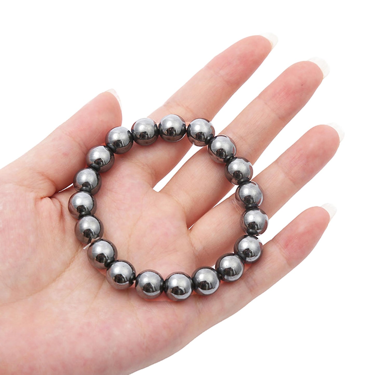 Cryhand Handmade 8mm Beaded Bracelets For Men Protection Bracelet For Women Chakra Feng Shui Stretchy Handmade Lucky Money Stretchy Crystal Bracelets Best Gifts (Hematite 1PCS)