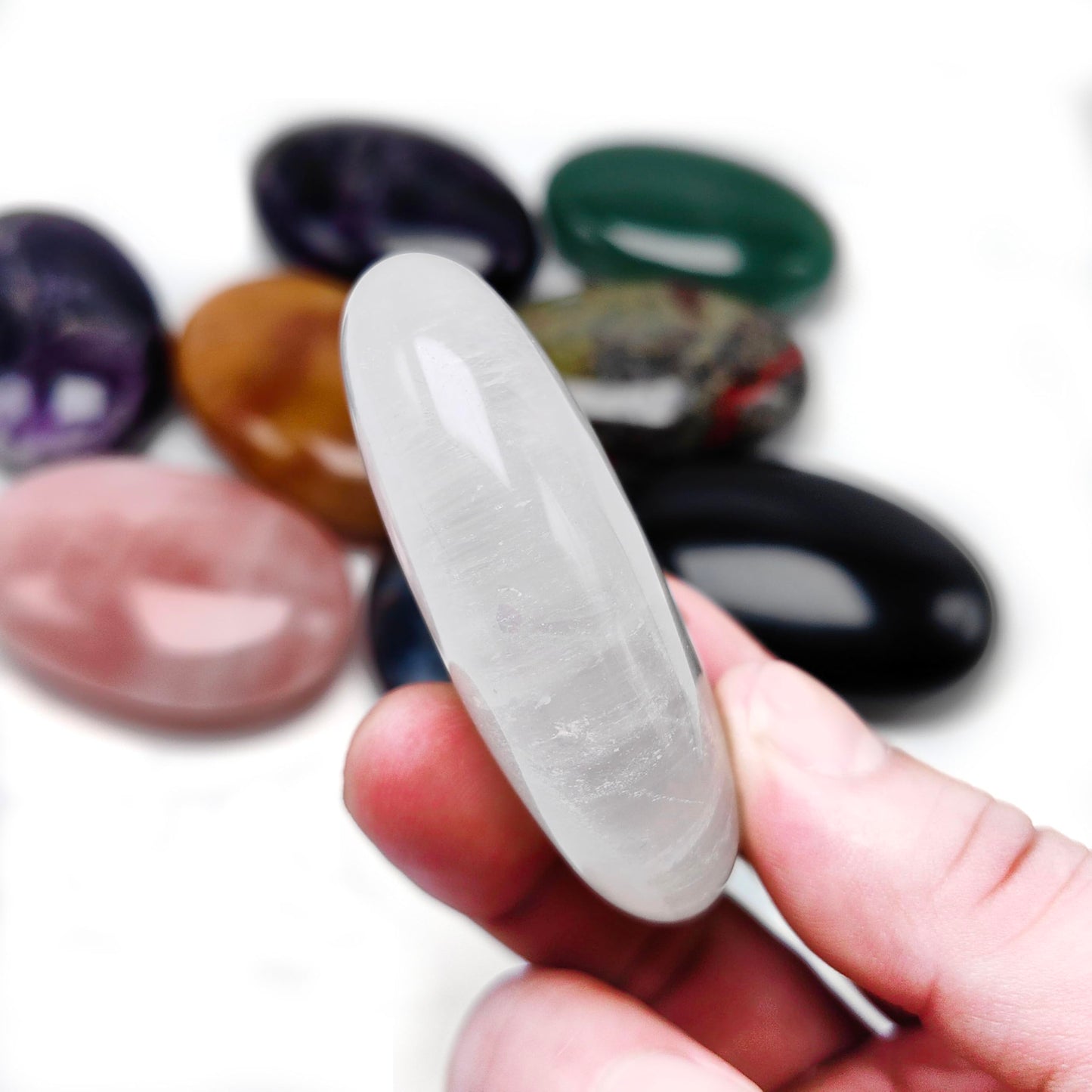 BEAUSIOO Healing Crystals for Meditation & Stress Relief, 2.4" Quartz Palm Stone for Anxiety Relief, Polished Pocket Stone with Gift Box