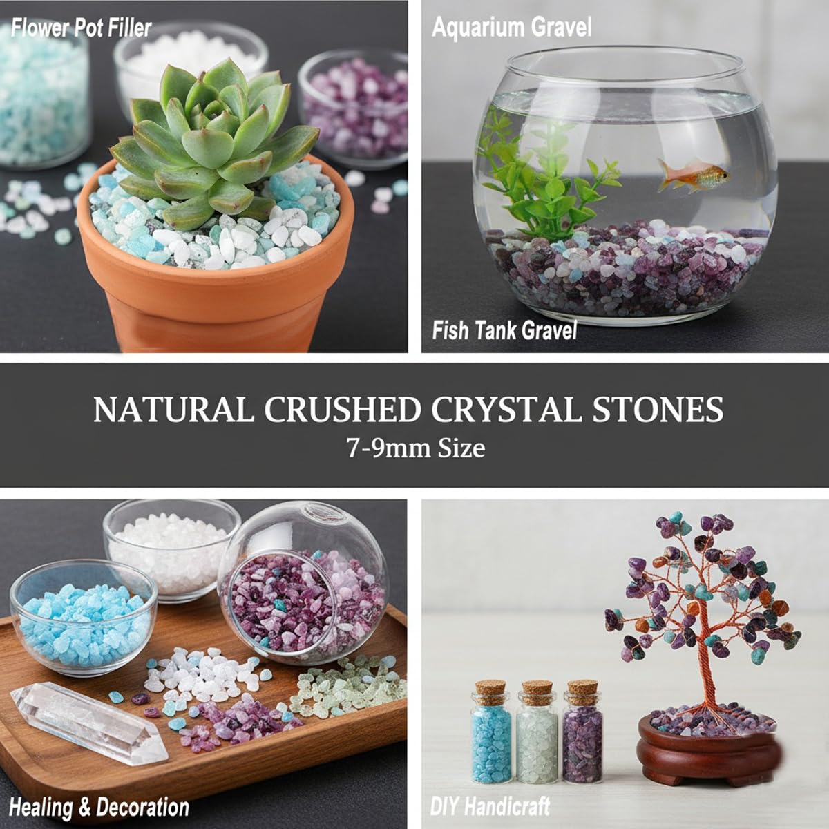 Natural Black Obsidian Tumbled Chips Crushed Crystal Stone, 7-9mm Polished Healing Crystal Chips Healing Reiki Crystal Jewelry Making Home Decoration