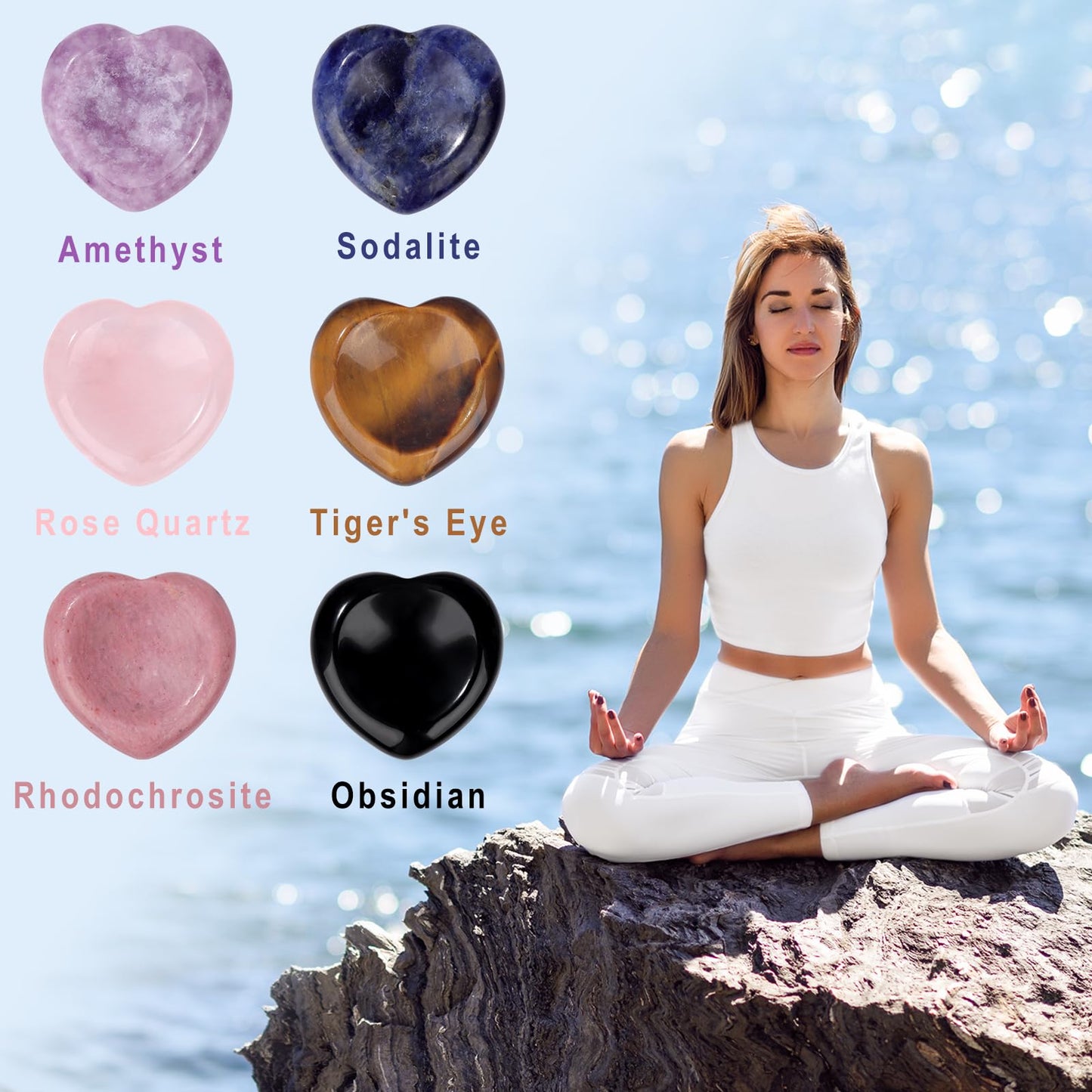 GolbalJew 6PCS Thumb Worry Stones for Anxiety Healing Crystals Sets, Hand Carved Heart Crystals and Healing Stones, Meditation Crystal Reiki Natural Relax Palm Stone for Anxiety Therapy Relief, Small