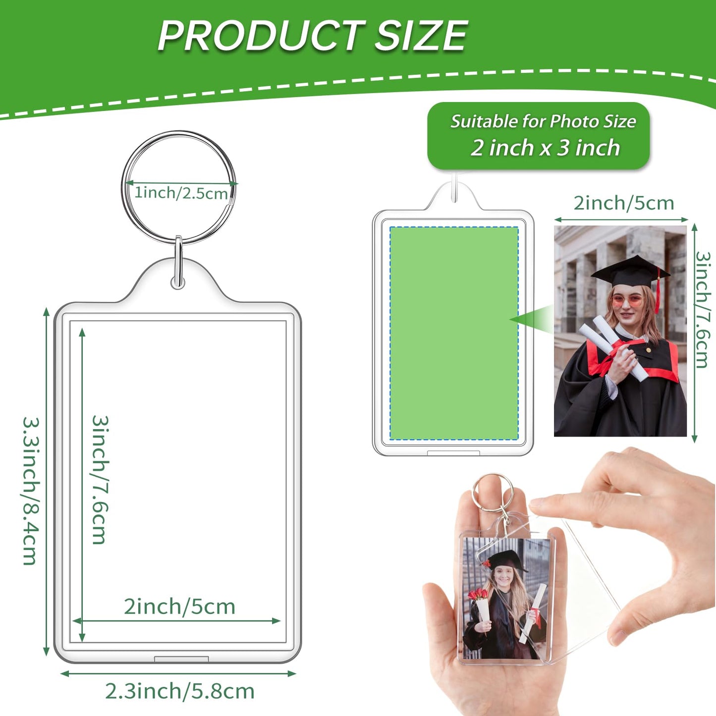 ZHLISHQINJJ 12 Pcs Photo Keychain (2 x 3inch) Transparent Picture Keychain, Acrylic Photo Insert Keychain DIY Personalize Favor Graduation Gift