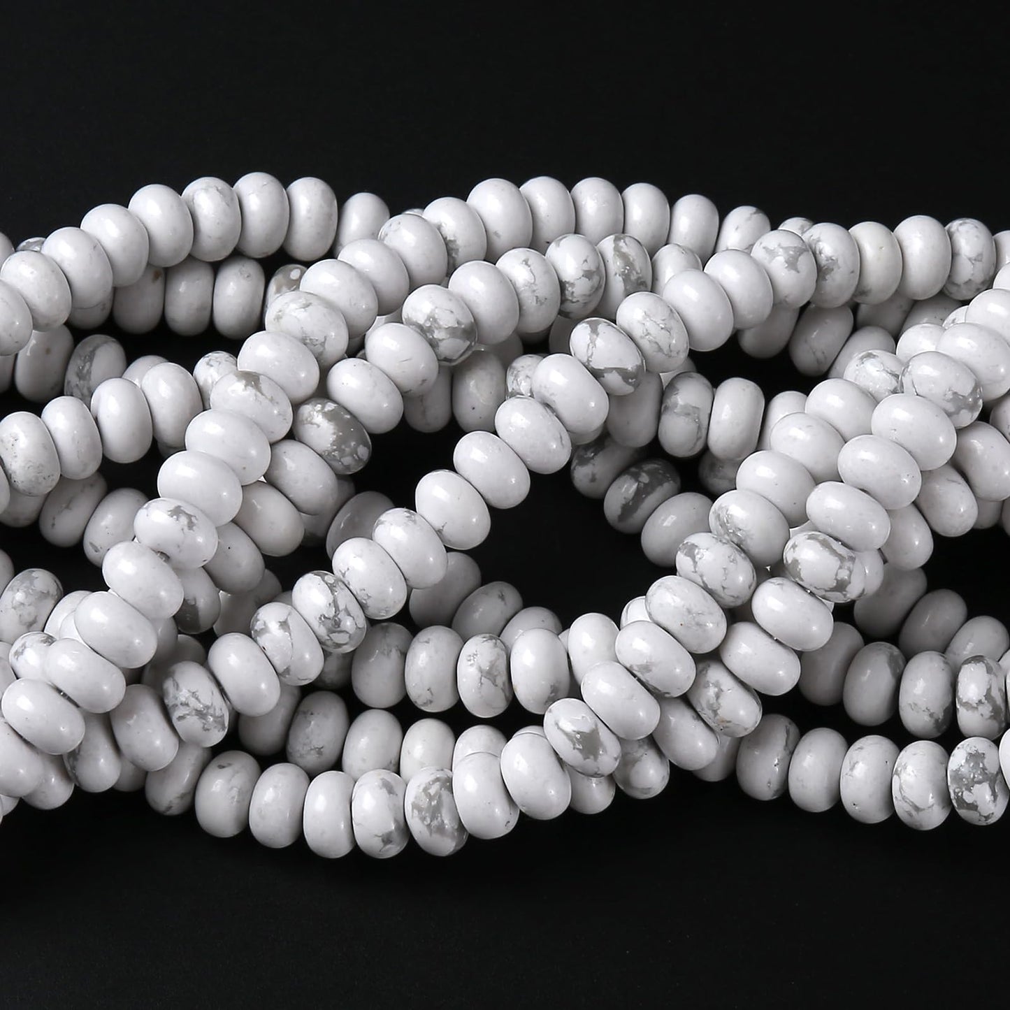 76pcs 5x8mm Natural Stone White Howlite Turquoise Rondelle Spacer Loose Beads Abacus Disk Stone Round Loose Gemstone Beads for Jewelry Making DIY Bracelet Necklace