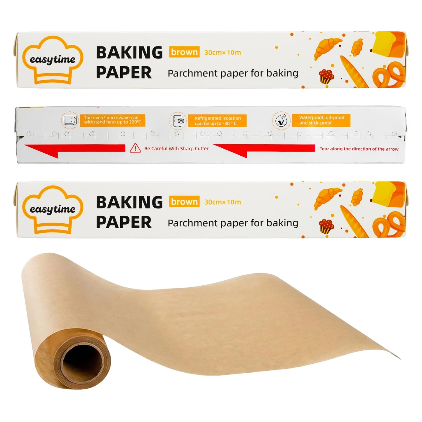 Parchment Paper Roll, 3 Boxes 12"x33ft Air Fryer Paper Liner Total 99′, Parchment Paper for Baking, Non-Stick Baking Paper with Cutter Oil Proof Heat-resistant for Cooking Grilling Steaming Brown