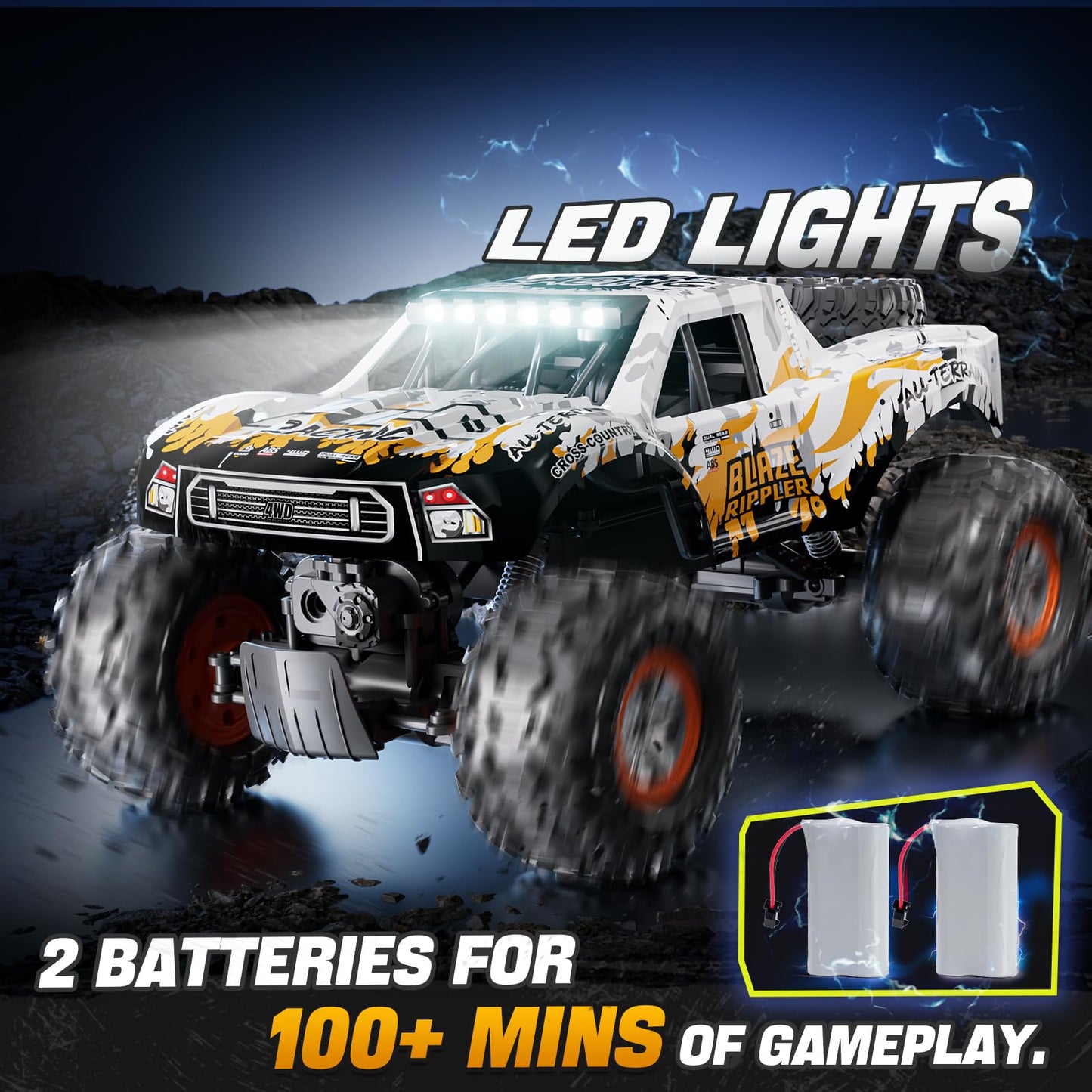 1:10 Amphibious Remote Control Car, 2.4 GHz Waterproof Monster Truck Toys RC Cars, 4WD All Terrain Off-Road Pickup RC Trucks , 2 Batteries 60Mins Play, Kids Toy Gift for Adults Kids Boys Girls