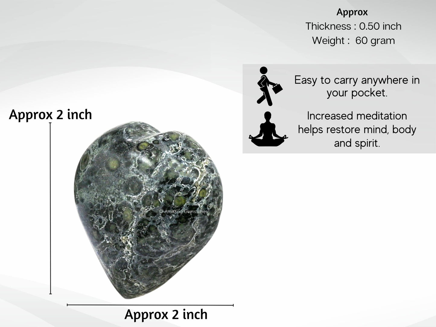 Amazing Gemstone Kambaba Jasper Crystal Heart Palm Stone - Pocket Massage Worry Stone for Natural Body Chakra Balancing, Reiki Healing and Crystal Grid
