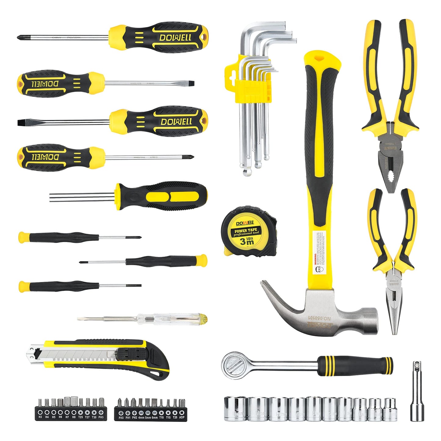 DOWELL 61-Piece Tool Set Kit Mechanic Tool Set Socket Wrench Set Auto Repair Household Repair Hand Tool Kit with Plastic Tool Box Storage Case