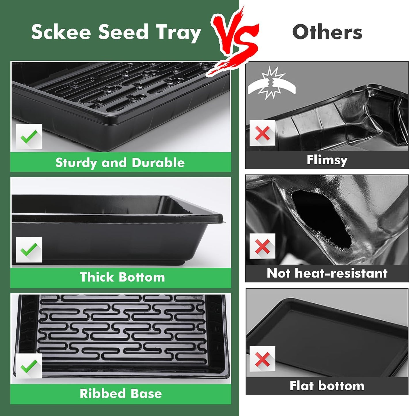 Sckee Upgraded 5 Pack Plant Growing Trays Seed Starting Tray Microgreens Growing Trays Seedling Plant Germination Starter Tray Transplant Fodder Flats, No Holes, No Leakage, Reusable (1017)