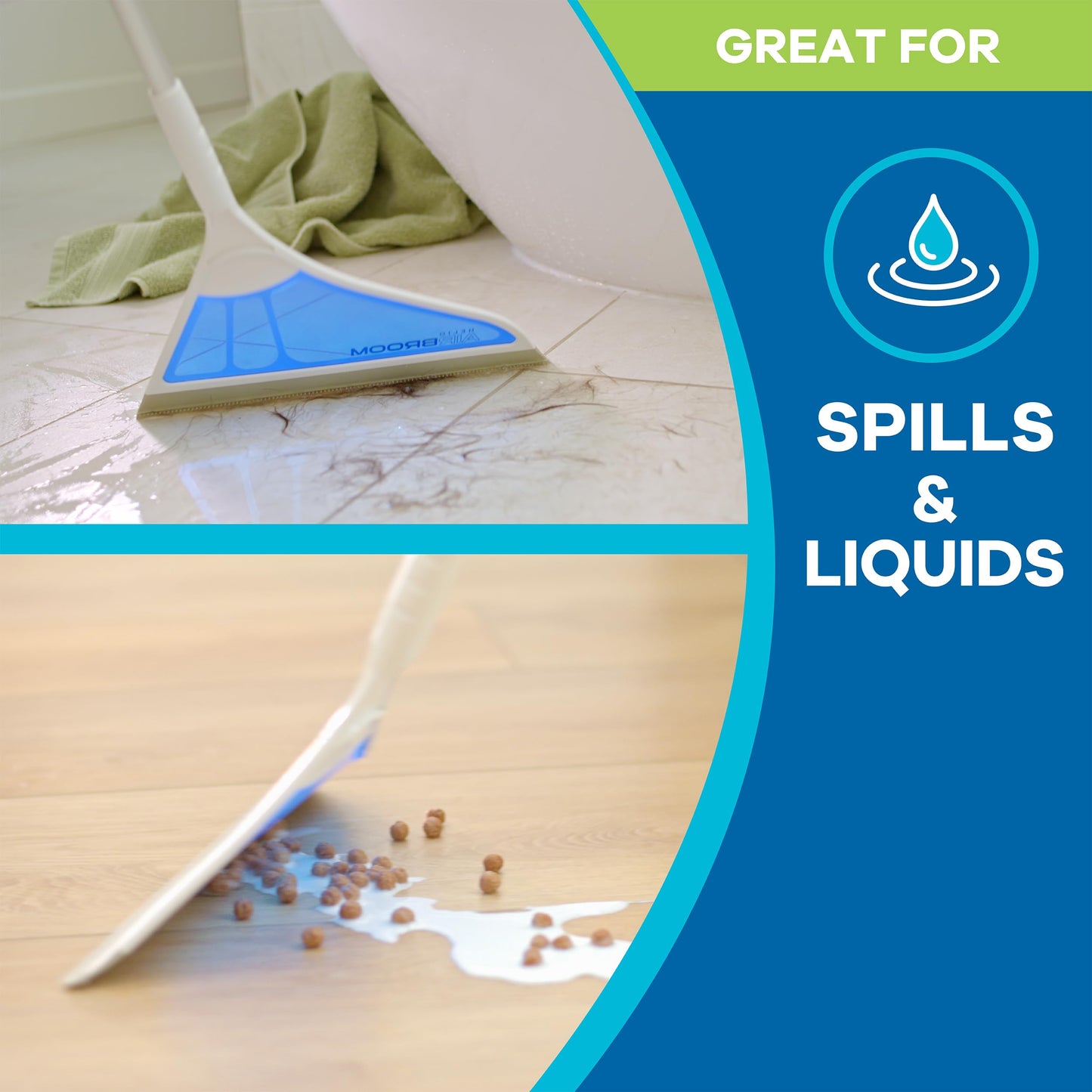 Helio AirBroom 3 Piece Kit All Surface Sweeper and Squeegee for Wet and Dry Cleaning Dust, Dirt, Liquids, Pet Hair, Tile, Hardwood Floors, Carpet, Furniture, Windows, Shower Doors As Seen on TV