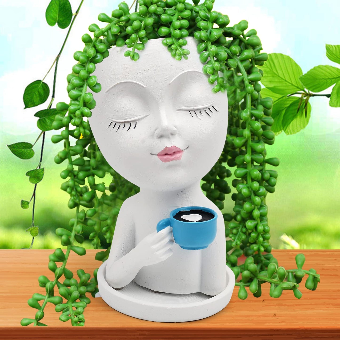 Toparad Face Flower Pot Head Planter for Indoor Outdoor, Unique Succulent Planter with Drainage Hole, Cute Lady Face Plant Pots Coffee Table Decor Gift IdeaI for Mother and Appreciation Christma