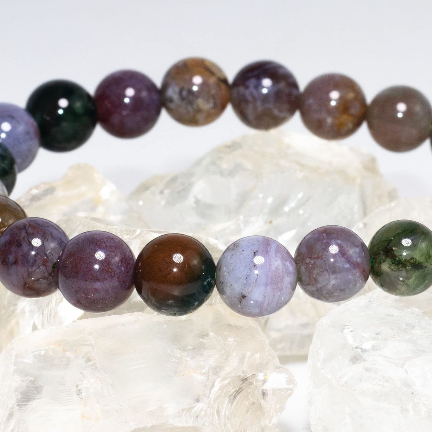 DAZCOLO 8mm Natural Gemstone Stretch Bracelet, Handmade Unisex Crystal Bracelets for Meditation, Yoga, Spiritual Healing & Positive Energy (Moss Agate)