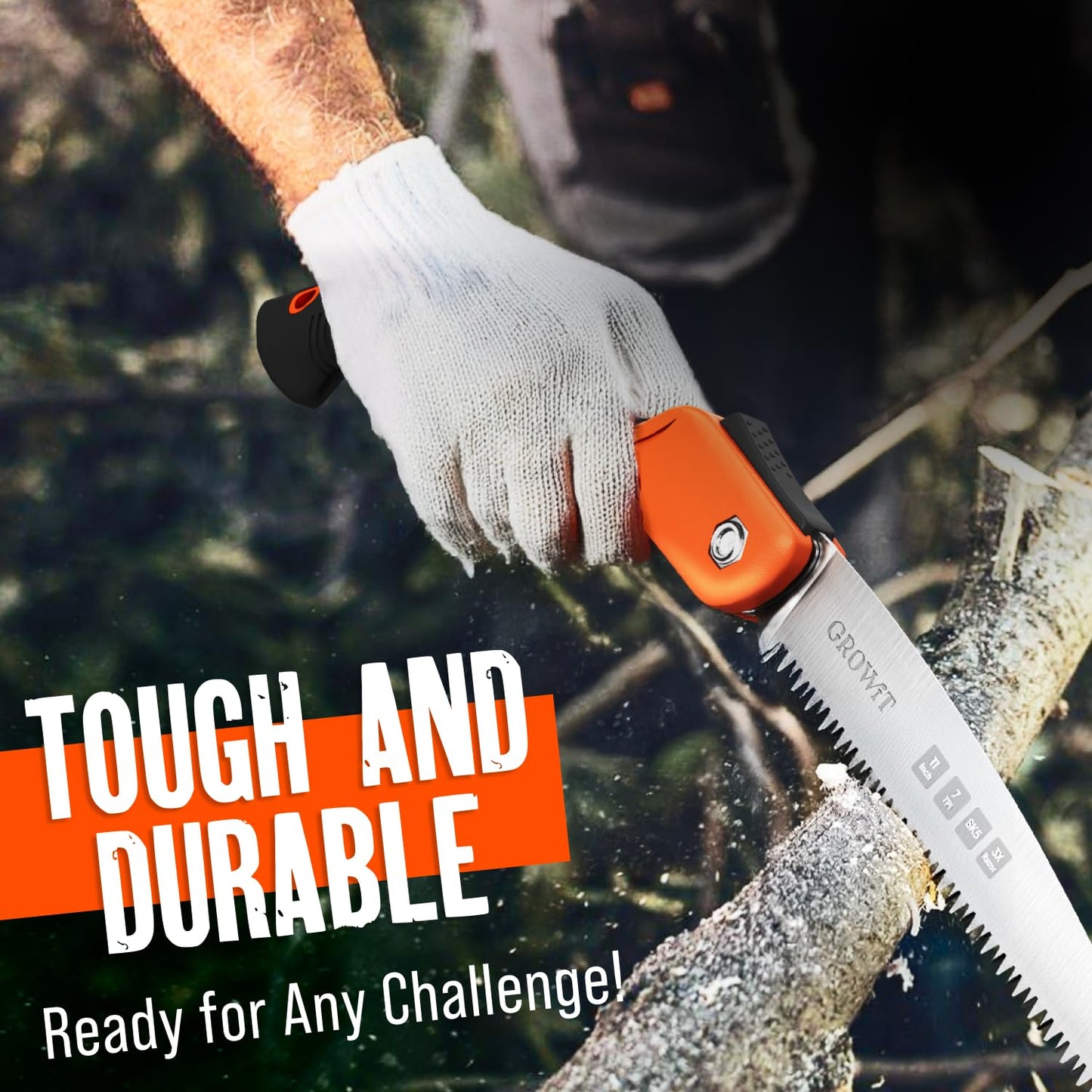 GROWIT Folding Camping saw 11 Inch - Heavy Duty Pruning Saw with Triple-Cut SK5 Blade, 7 TPI Razor Teeth for Tree Trimming, Wood Cutting, Camping, Bushcraft, and Gardening