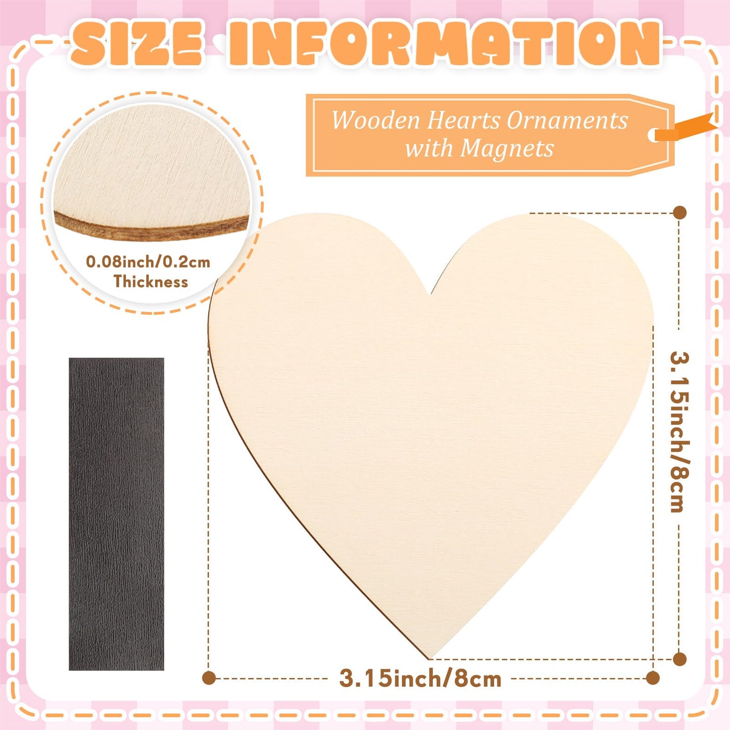 Qunclay 80 Pcs 3.15 Inch Wooden Heart Magnets for Crafts, Unfinished Wood Hearts Bulk, DIY Fridge Magnets, for Painting, Gift, Mother's Day, Father's Day, Wedding, Home, Party Decorations