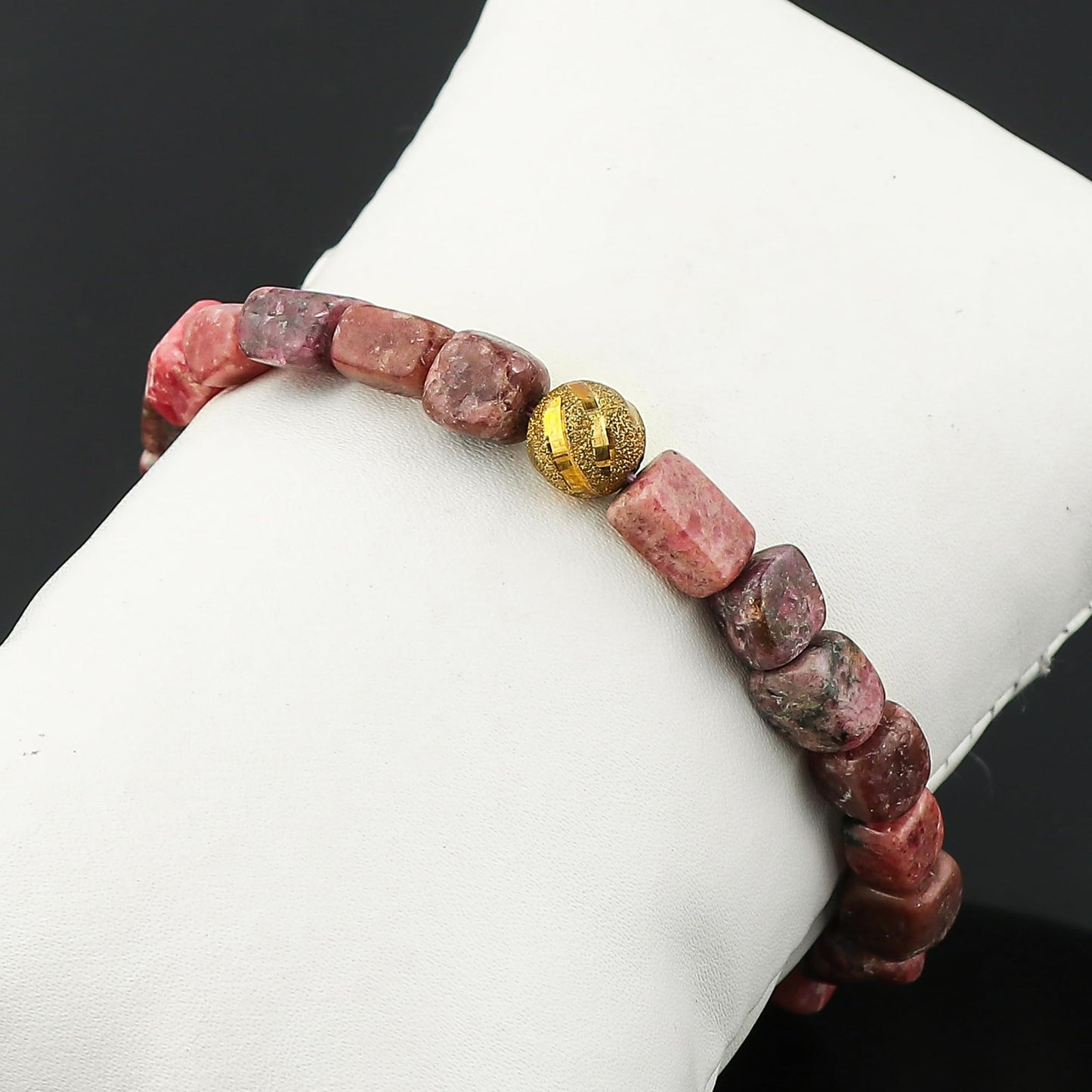 CRYSTALIS Thulite Elastic Stretch Bracelet, Natural Beads, Chakra Healing Jewelry for Men & Women, Adjustable Bracelet, Everyday Wear, Gift Giving Bracelet, 7.25 to 7.50 inch