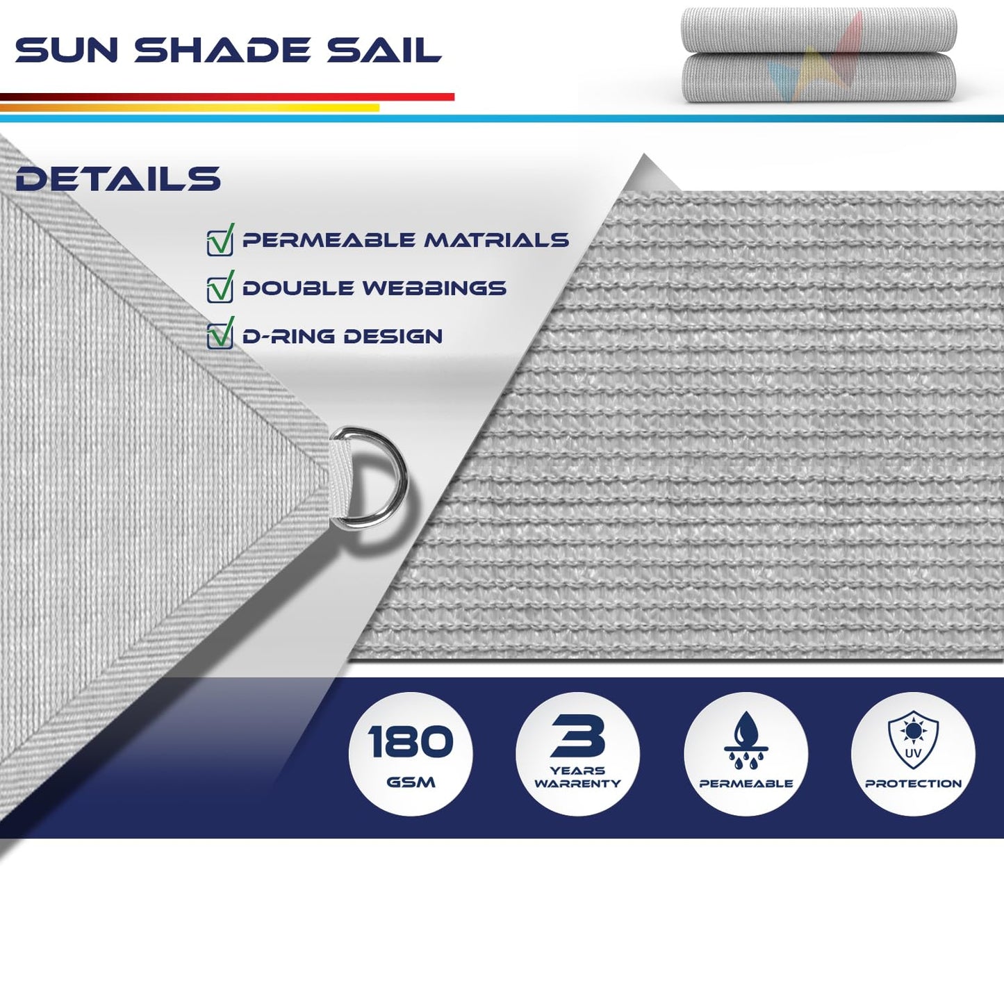 Windscreen4less 8' x 8' Sun Shade Sail Rectangle Outdoor Canopy Cover UV Block for Backyard Porch Pergola Deck Garden Patio (Gray)