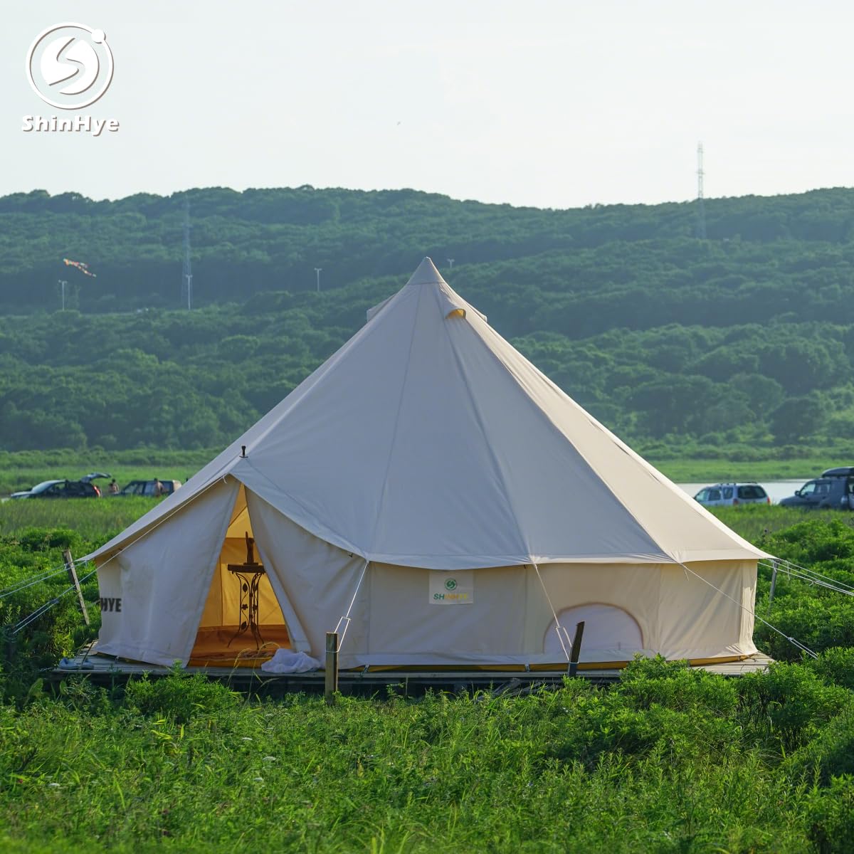 ShinHye Canvas Bell Tent Yurt Tent 4 Seasons for Camping 100% Cotton Glamping Tents with Stove Jack, Family Camping Outdoor Hunting Party (5M- 16.4FT)