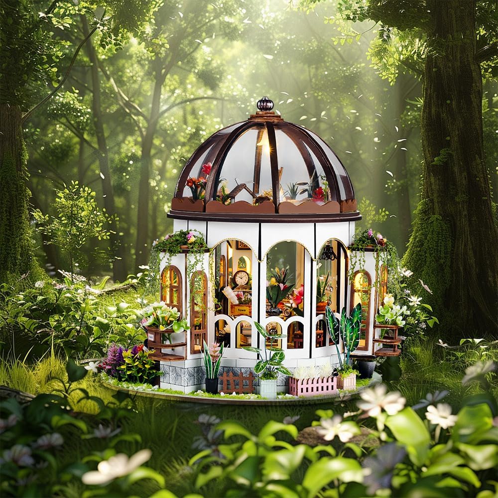 Hanging Garden DIY Miniature Dollhouse Kit, Dollhouse Kit with LED Light and Dust Cover for Birthday Christmas, Mini House Making Kit for Adults, Hobby Craft Gift for Christmas Day