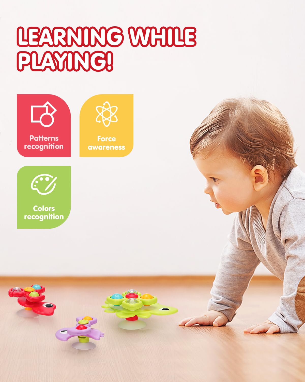 Givzan 3PCS Dinosaur Suction Cup Toys for 1 Year Old Boys Girls | Sensory Baby Bath Toys for Toddlers 1-3 | Infant Travel & Window Toys | Birthday