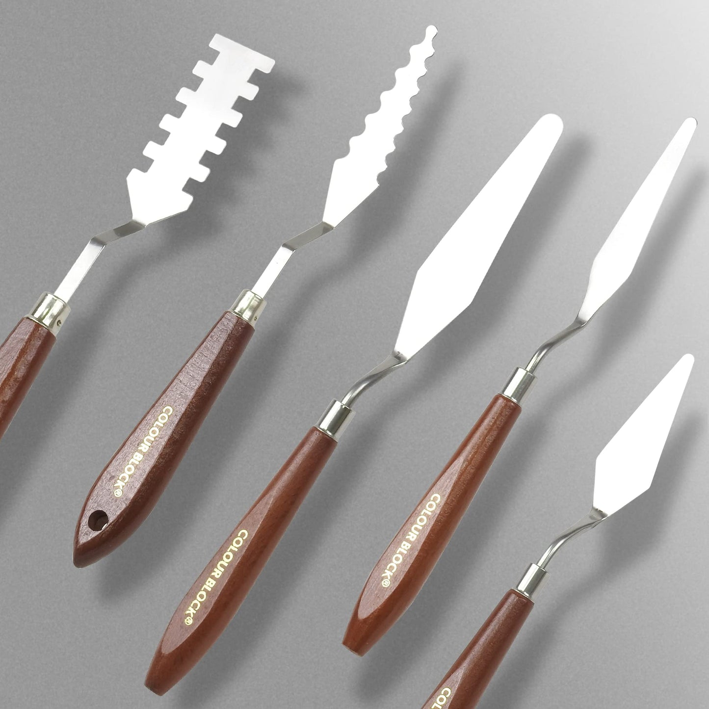 COLOUR BLOCK 6pc Painting Knife Set, Stainless Steel Blades, Wooden Handles, Artist Tools, Art Spatula, Palette Knives for Acrylic & Oil Painting, Durable Carry Case