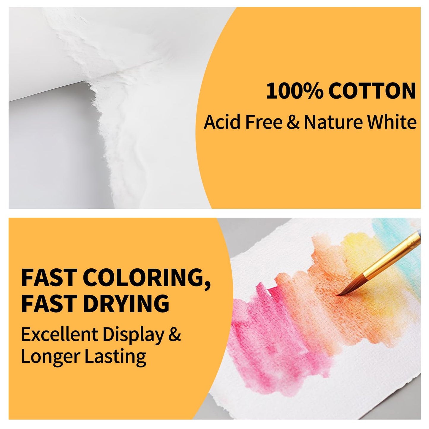 ZAYOUAU 100 Sheets Watercolor Paper, 8.5 x 11 inch White Cotton Handmade 300 GSM Rough Textured Paper Deckled Edge Paper for Watercolors/Wedding Invitations/Cards/Crafts