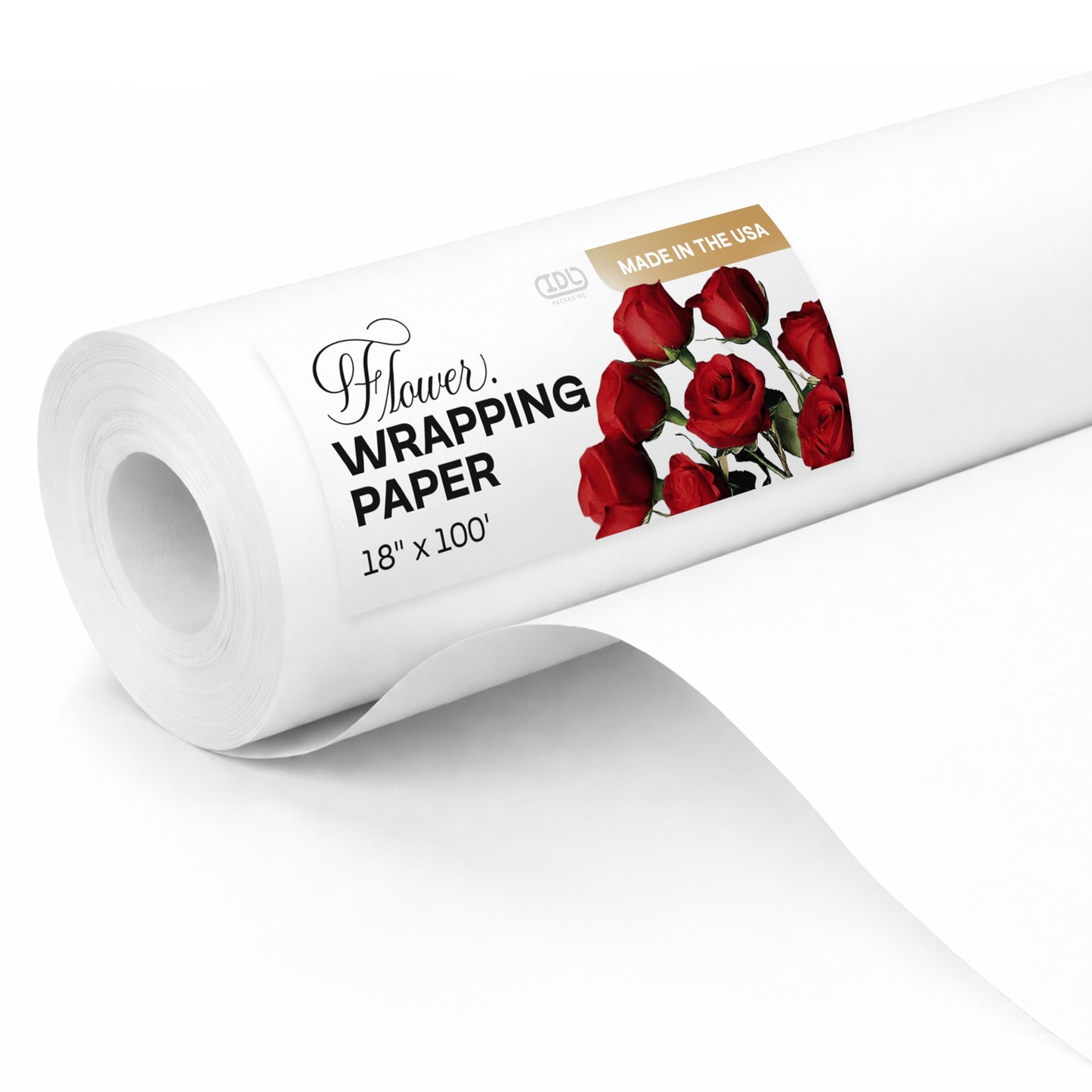 White Flower Wrapping Paper, 18"x1200" (100 feet) - USA-Made Premium 50lb Thick Bouquet Wrapping Paper - Elegant Flower Wrap Roll for Weddings, Ceremonies & Special Events by IDL Packaging