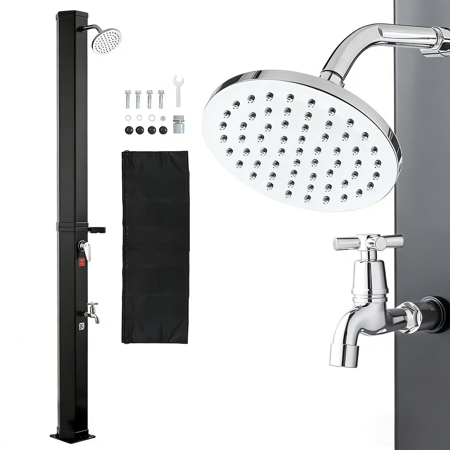 VEVOR Solar Shower, 9.2 Gal, 6.4FT Showerhead Height Outdoor Shower, Black, with Handheld & Foot Faucet, Hot & Cold Water Adjustment, Freestanding for Backyard Poolside Beach Pool