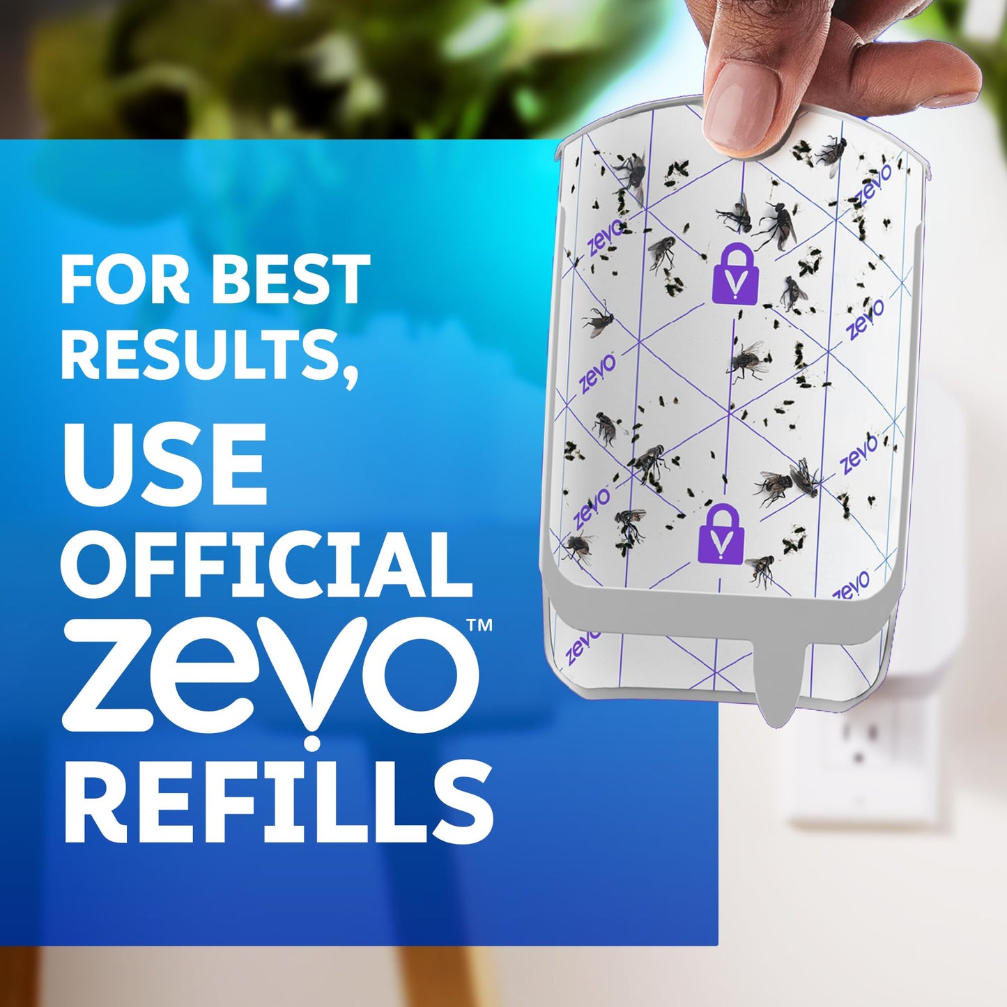 Zevo Flying Insect Trap & 3 Refill Cartridges - Plug in Fly Trap & Indoor Bug Catcher for Gnats, House & Fruit Flies - Blue & UV Light Technology, Mess-Free Alternative to Bug Zapper
