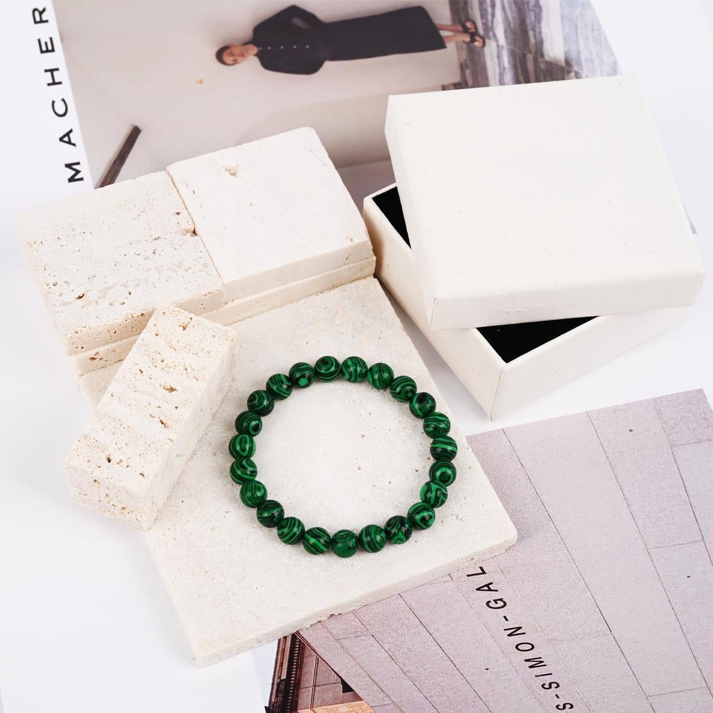 PZTIIY Crystal Bracelet - Natural Energy Crystal Bracelet for Men and Women (ZLY-Malachite)