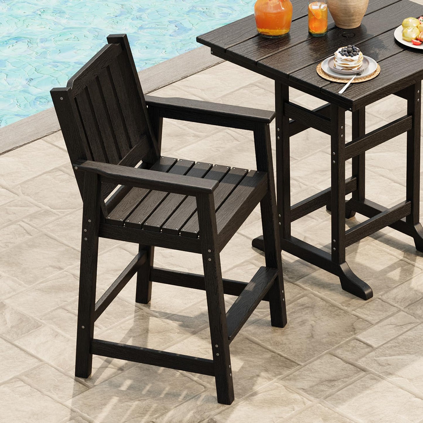 Garvee Outdoor Patio Bar Height Chair Set of 4, All-Weather HDPE Bar Height Barstools Widened Chair Set, Adirondack Chairs Set with Widened Armrests for Garden, Poolside, Bistro