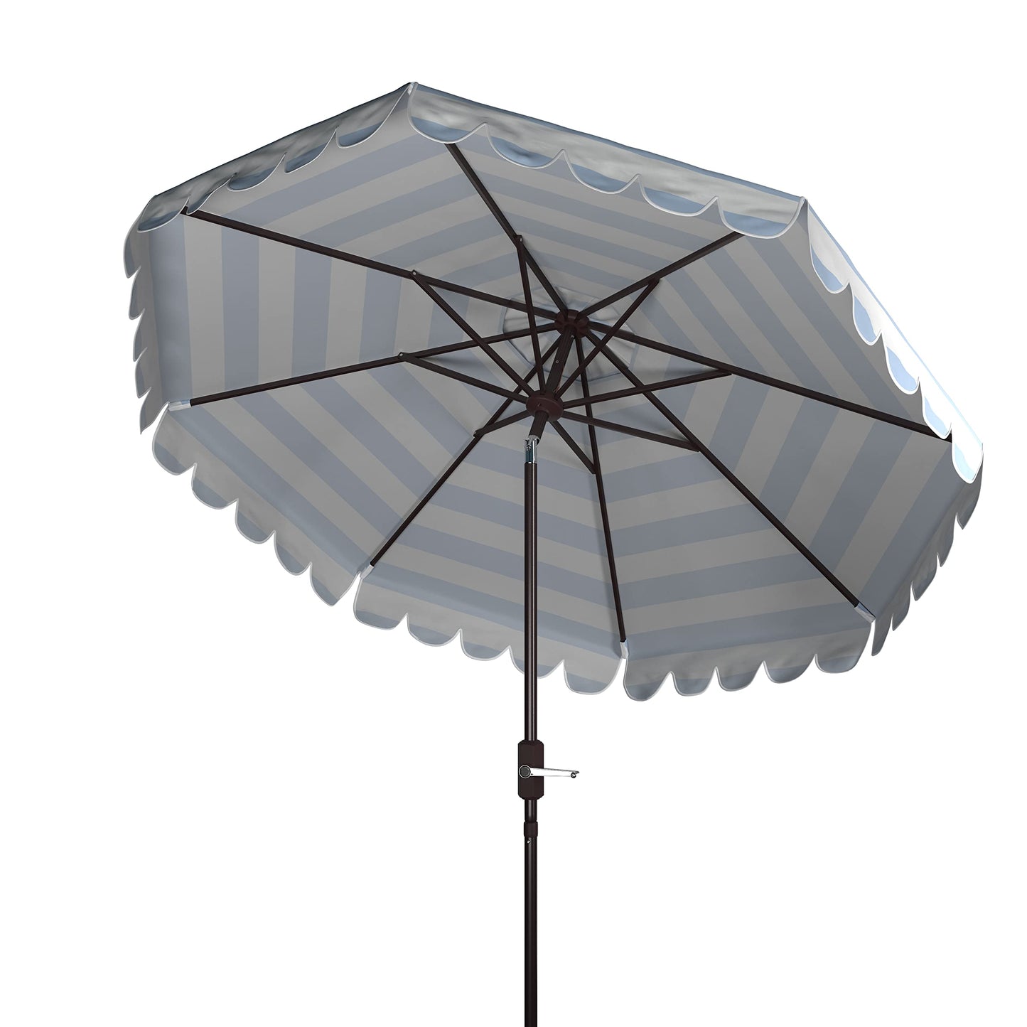 SAFAVIEH 9ft Outdoor Patio Umbrella, Round, Maui Collection, Baby Blue & White Stripe, Crank, Button Tilt, UV Resistant for Deck, Backyard, Patio (PAT8011U)