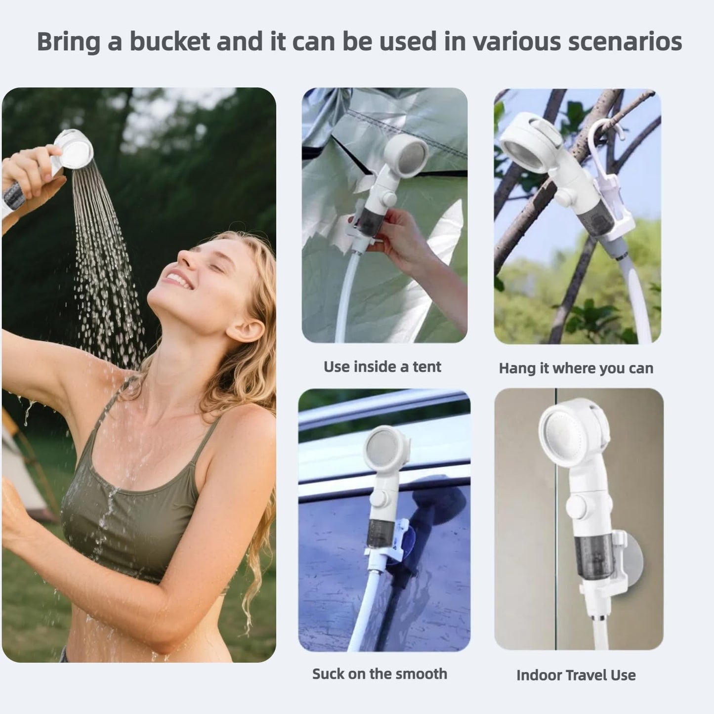 Portable Shower for Camping, Rechargeable Portable Camping Shower Pump with USB-C, Camp Shower with 3 Spray Modes, Outdoor Shower Kit for Camping, RV, Travel, Pet Bath, Watering Plants (+ Mesh Bag)