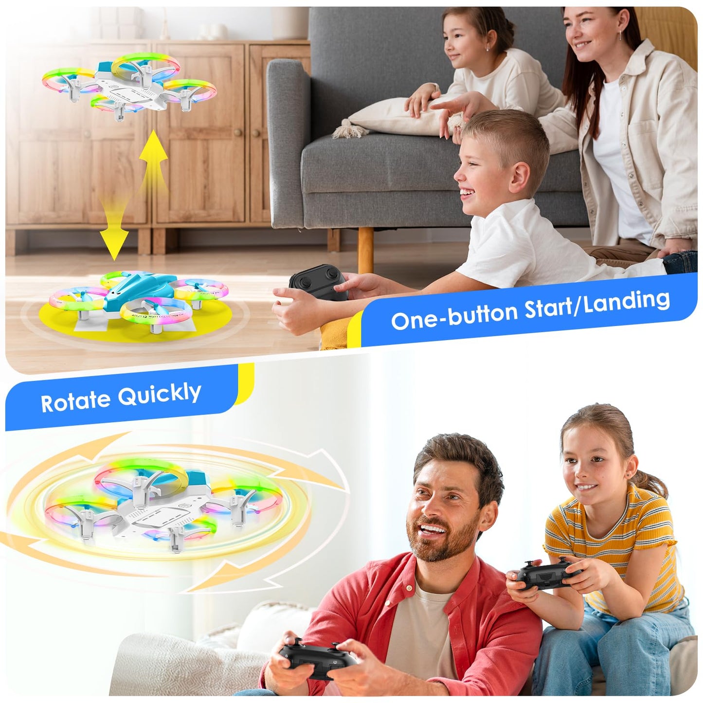 Drone for Kids with LED Light | Lisoco Indoor RC Drone with 360 Flip | 2 Batteries | Easy to Fly Mini Drone for Boys Girls Beginners | Flying Toy Gift (Light Blue)