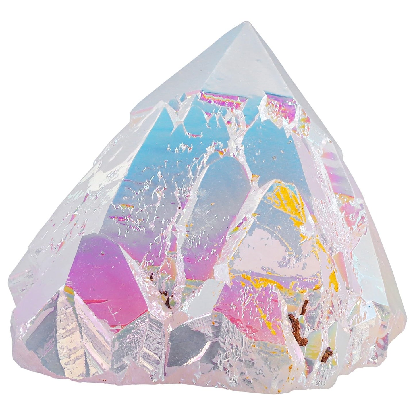 mookaitedecor Angel Aura Quartz Natural Rock Quartz Titanium Coated Crystal Points, Geode Rocks Crystal Cluster Stone Specimen for Meditation Home Decor, White