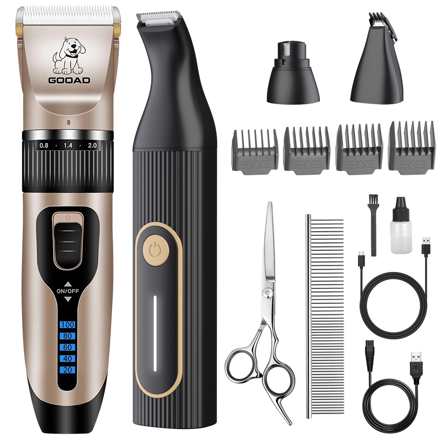 Gooad Dog Clippers for Grooming for Heavy Thick Hair&Coats,Low Noise Hair Trimmer,Rechargeable Cordless Pet Shaver, Dog Grooming Kit with Paw Trimmer Nail Grinder for Small Large Dogs