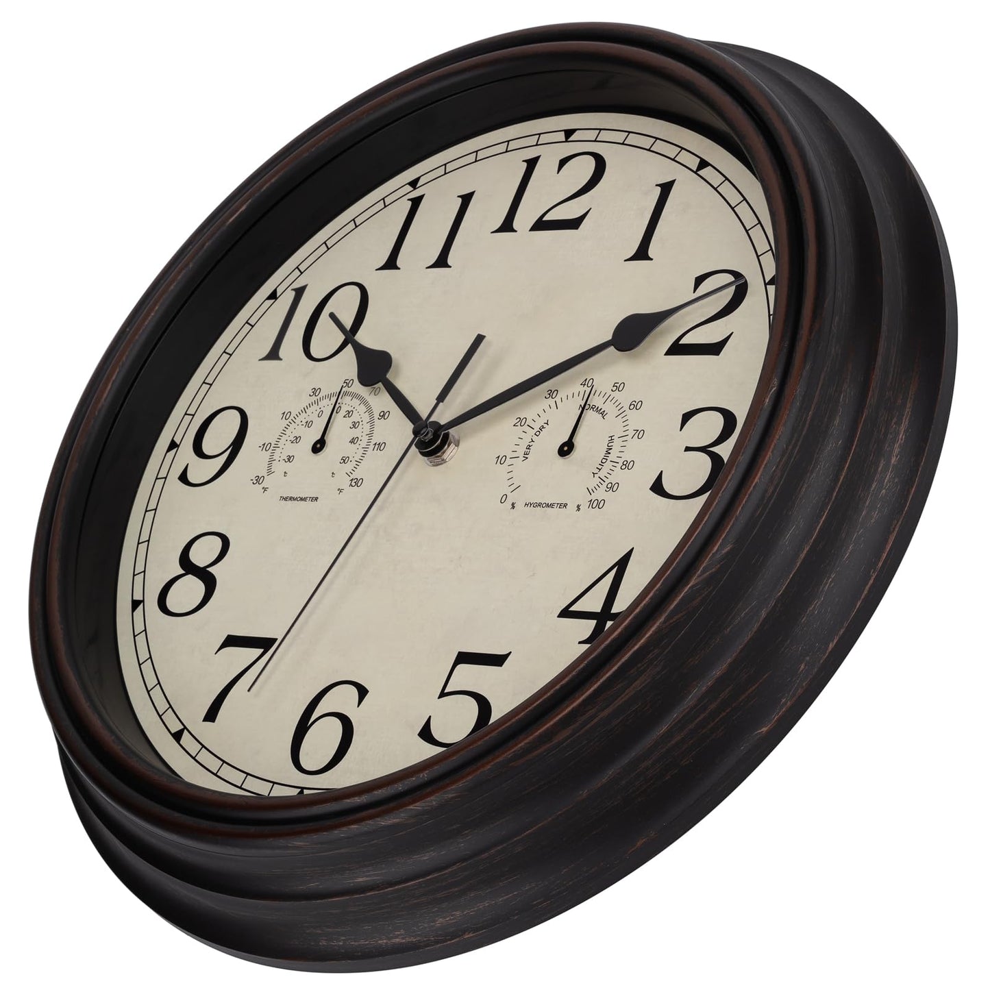 Foxtop Indoor Outdoor Waterproof Wall Clock with Thermometer and Hygrometer Combo, 14 Inch Retro Silent Non-Ticking Battery Operated Quartz Round Outdoor Clocks for Patio Home Office (Bronze)