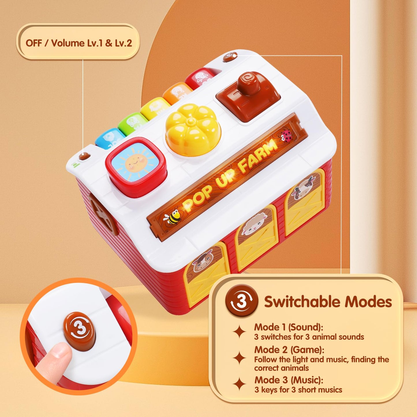 STAPAW Montessori Pop Up Toy for Babies 6-12 Months - 3 Modes Cause and Effect Toys for 1 Year Old Boy Girl, Sensory Fine Motor Skill Developmental Toddler Toy