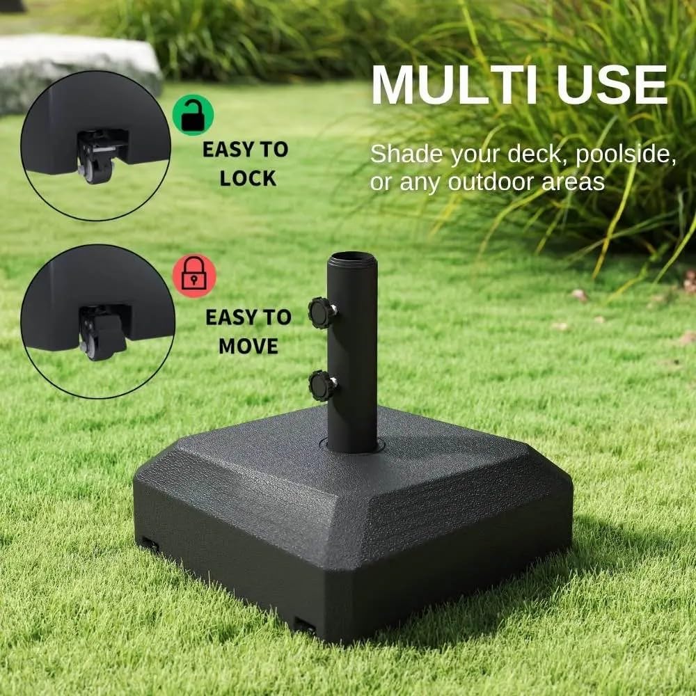 Patio Kingdom Patio Umbrella Base with Wheels, 123 lb Fillable Stand with Locking Casters, Mobile HDPE Umbrella Holder for 6-12FT Umbrellas, Wind Resistant Design for Deck, Poolside, Backyard (Black)
