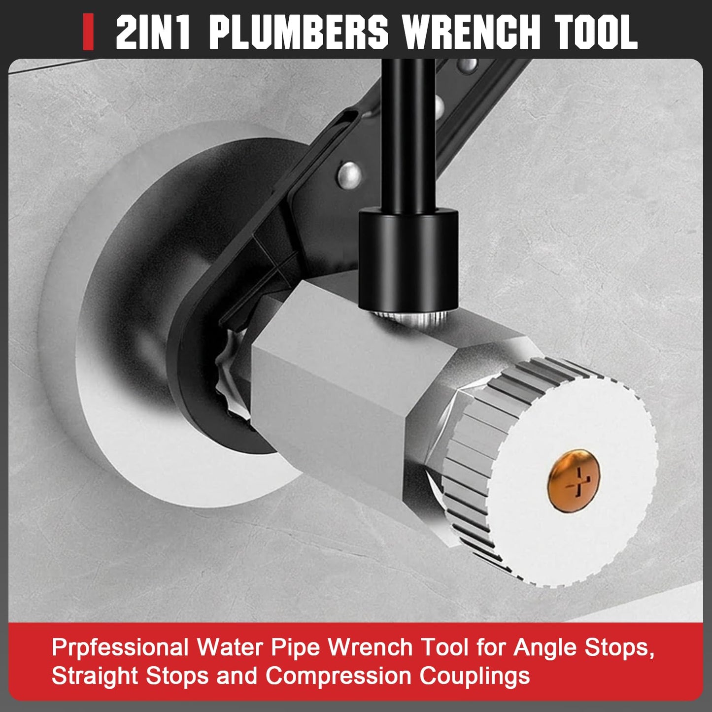 CRAFTZONE 3 Pcs Plumbing Tools Angle Stop Wrench Kit with 4-Way Sillcock Key, Adjustable Wrench for Installing & Removing Compression Angle Stop and Fittings