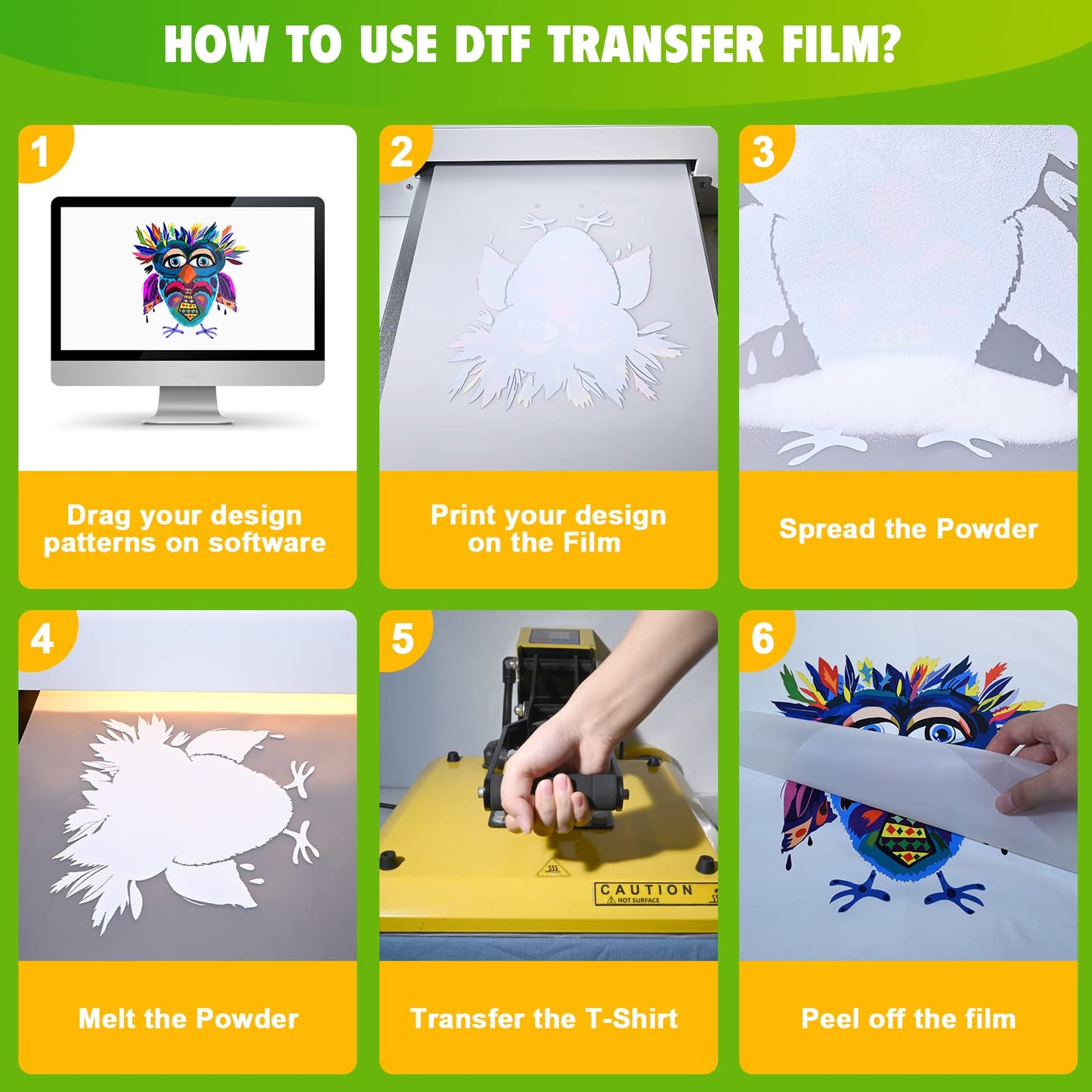 CenDale DTF Transfer Film Roll 13"x 65.6ft - Premium A3+ DTF Film Roll, Double Sided Matte Clear PreTreat PET Heat Transfer Paper, Hot & Cold Peel DTF Paper Roll, Direct to Film for T-Shirts Textile
