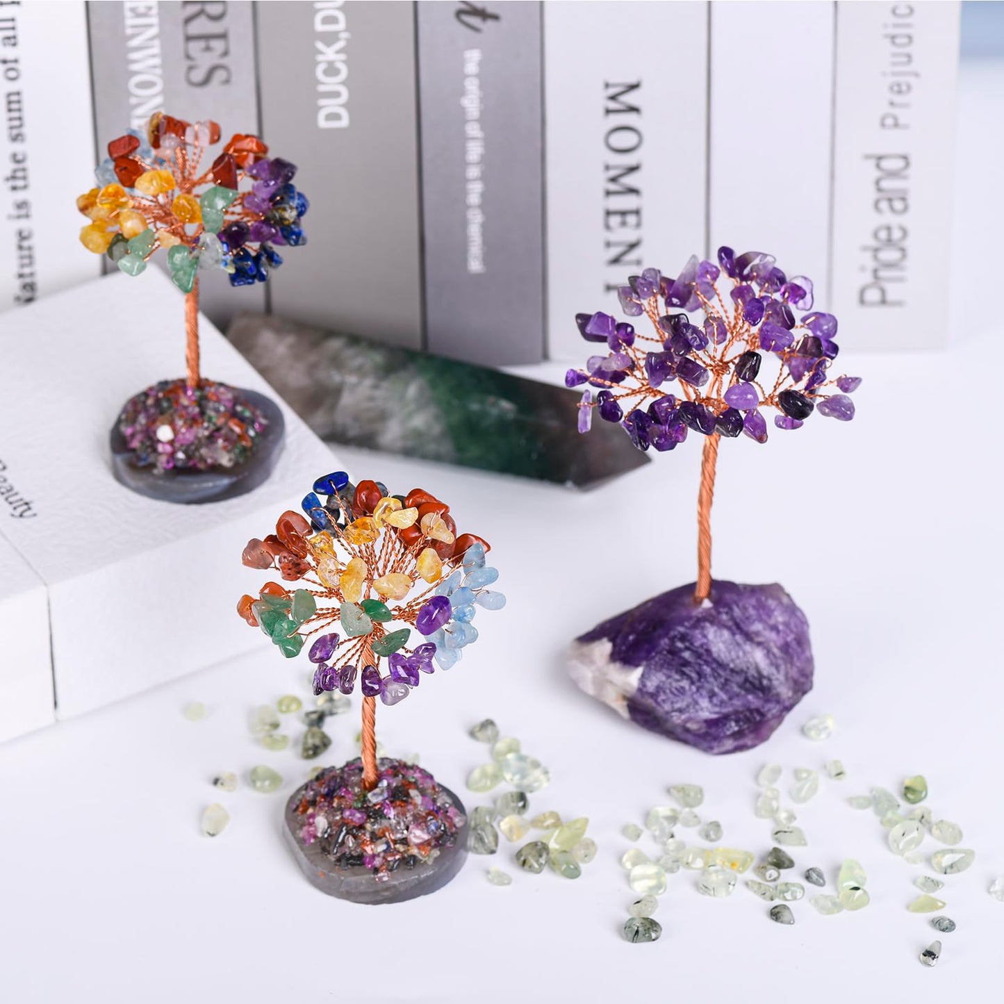 Ytbeoxk Seven Chakra Tree of Life,Money Dcorations,Crystals and Healing Stones,Reiki Positive Energy Gemstones 7 Chakra Tree,Purple Room Office Desk Feng Shui Decor Meditation Gifts for Women Men