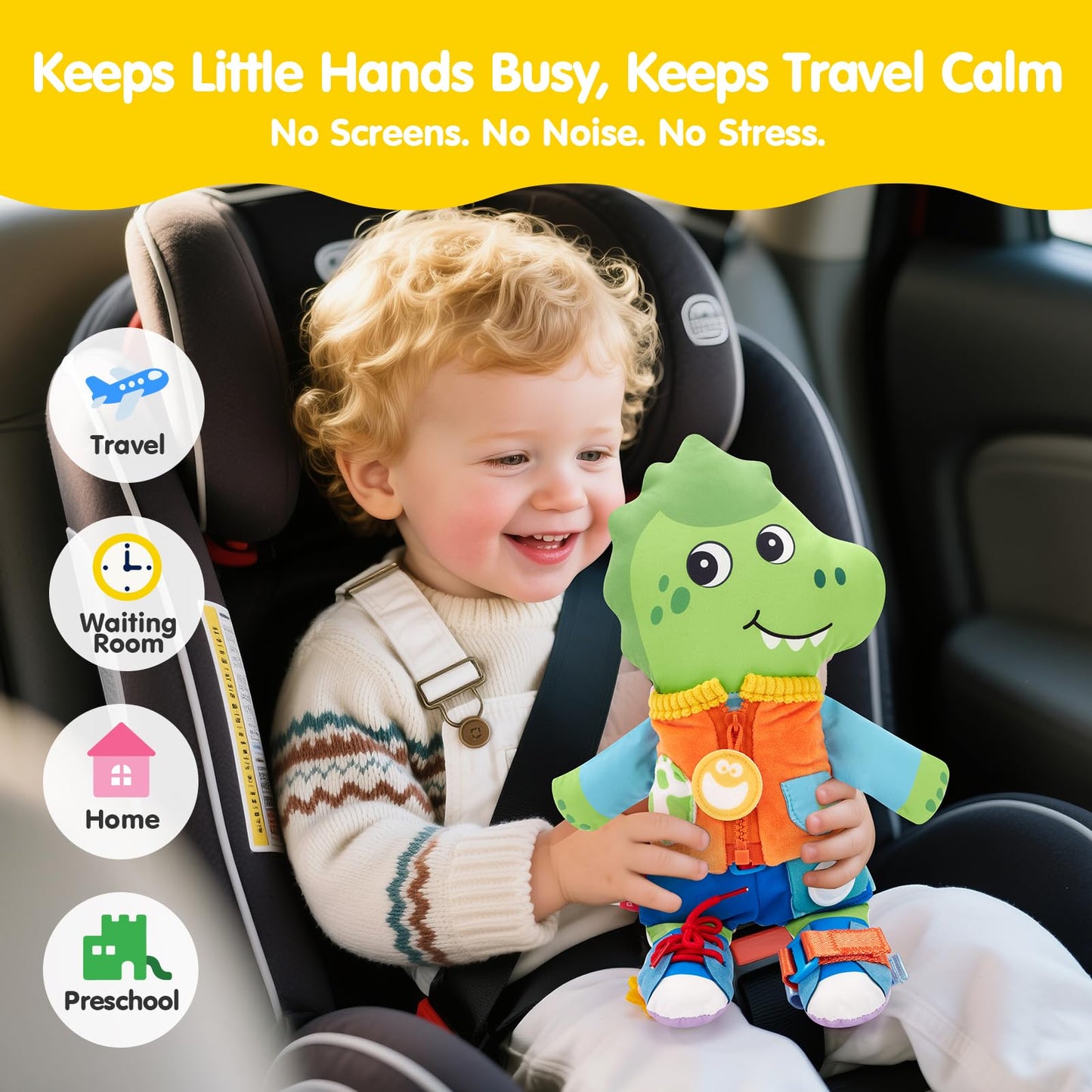 hahaland 2-in-1 Montessori Plush Busy Doll for Toddlers 1-3, Reversible Unicorn & Dinosaur Educational Learn to Dress Doll with 15+ Buckle, Snap & Dressing Skills, Toddler Gifts for 2 Years and Ups