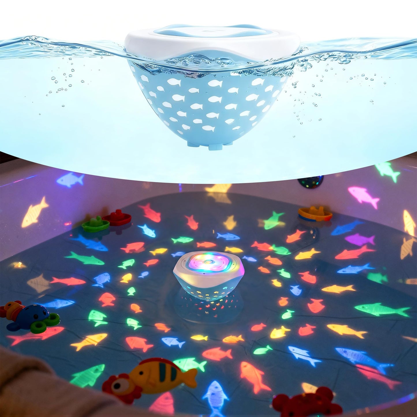 cambk Waterproof Bathtub Light for Kids, Battery Operated Fish Bath Lights for Tub & Bath Time, Color Changing Mood Lighting with Fish World Light Show