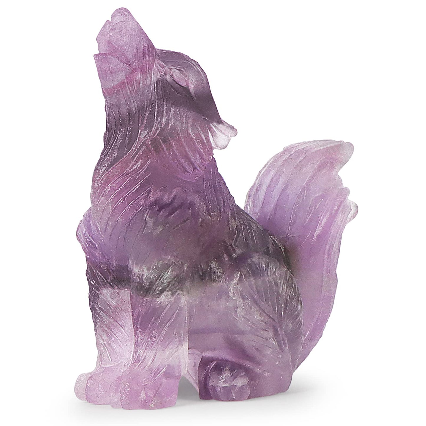 LEADGEM 2.0" Amethyst Crystal Big Tail Wolf Decor Figurine Healing Stones Statue Carved Sculpture Ornaments Crystal Wolf Decor with Gifts Box